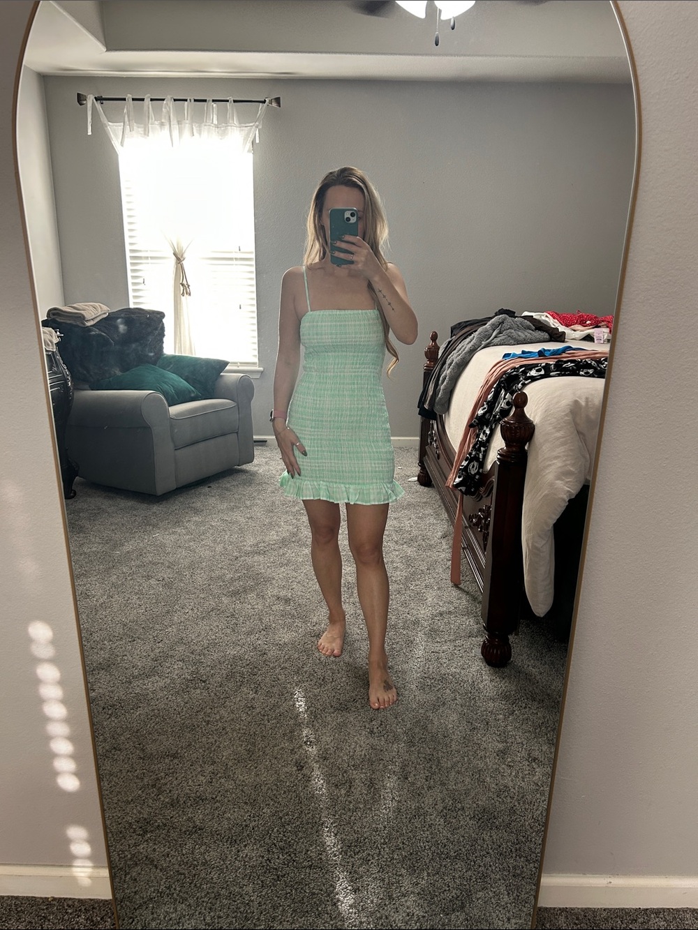 wild fable Mint Green Smocked Dress